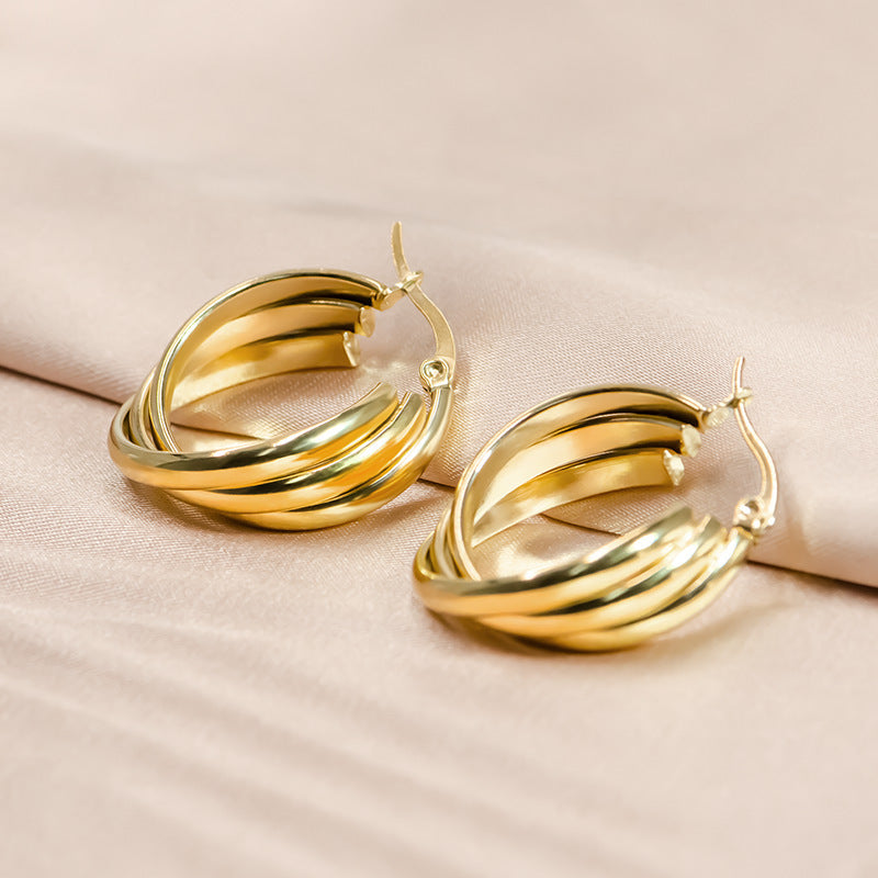 Retro Multi-Layer C-Shaped Titanium Steel Earrings