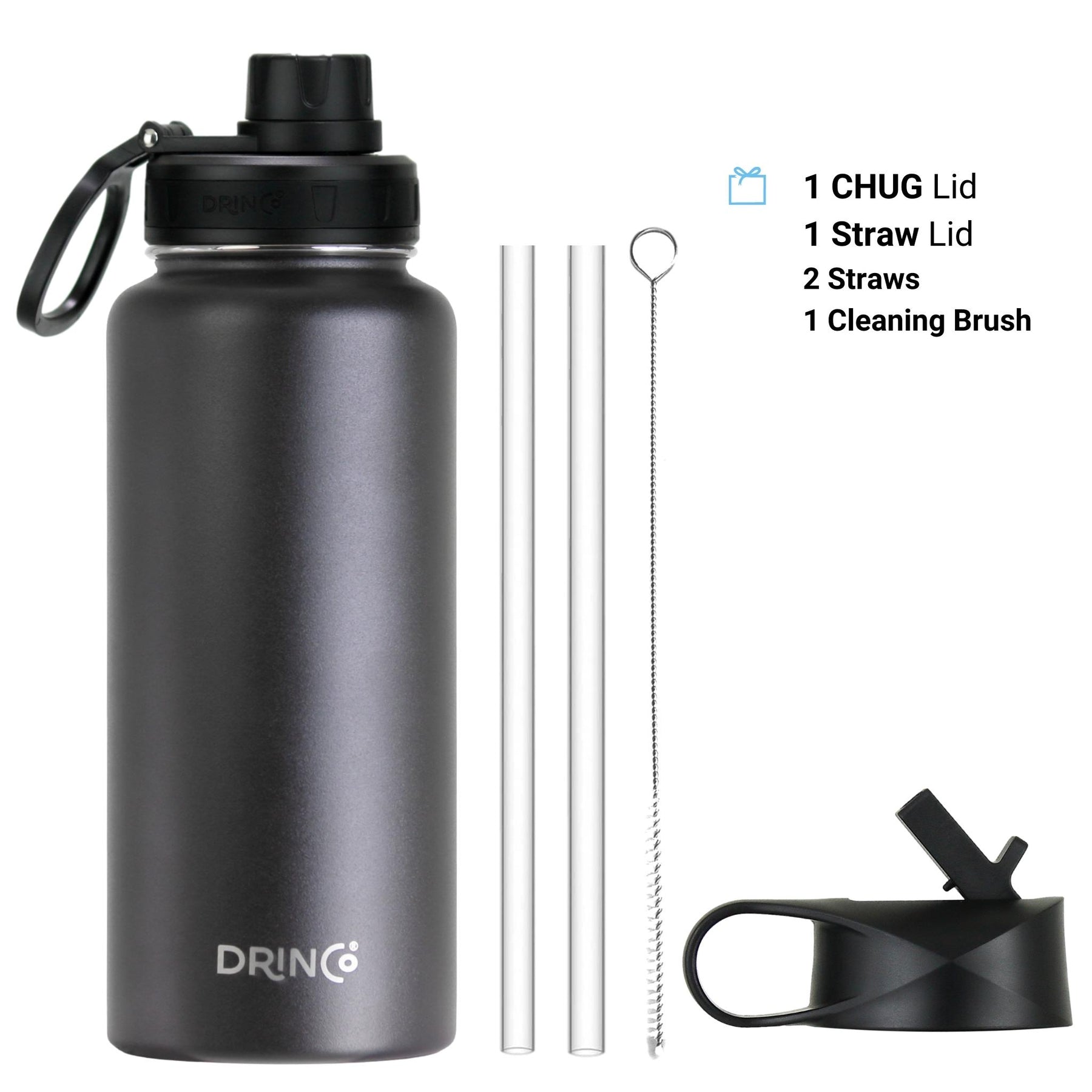 DRINCO® 32oz Stainless Steel Water Bottle - USA Flag-Black