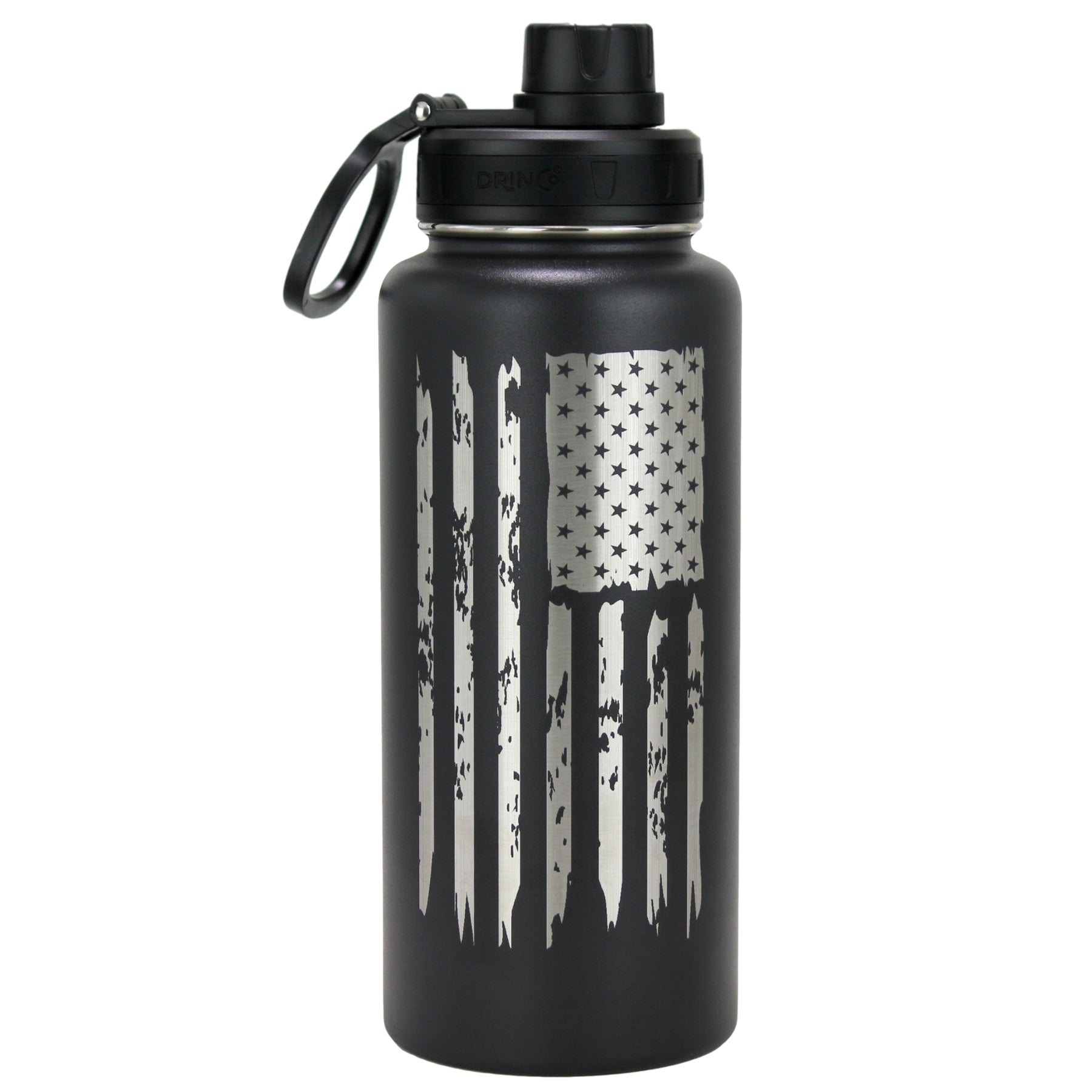 DRINCO® 32oz Stainless Steel Water Bottle - USA Flag-Black
