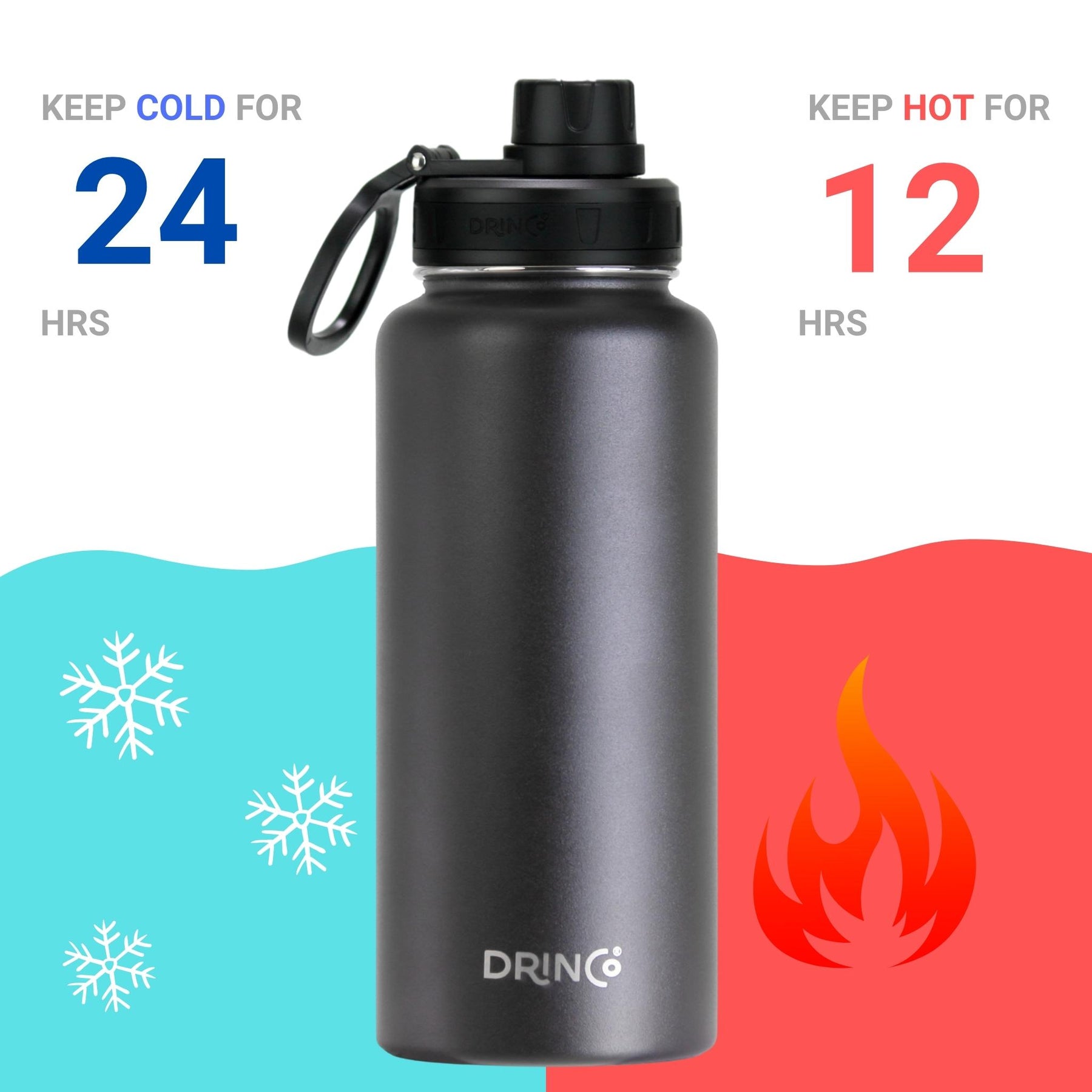 DRINCO® 32oz Stainless Steel Water Bottle-Eagle-Black