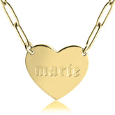 Paperclip Chain Necklace with Engraved Heart